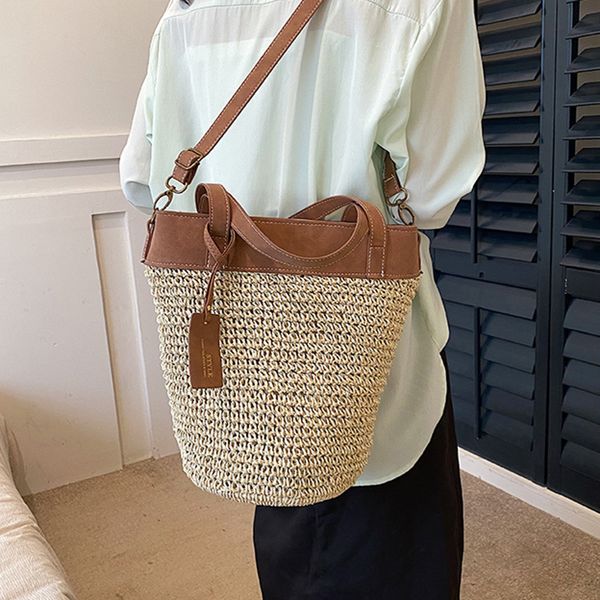 

evening bags 2023 summer women straw tote bag for in travel beach lady shoulder handbags with short handle 230724