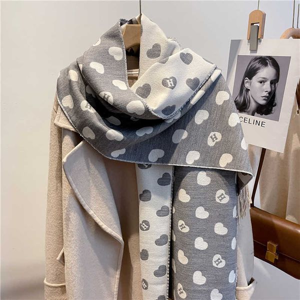 

scarves wraps cute peach heart scarf women's autumn winter korean edition versatile outdoor core yarn warm shawl double sided large, Red;brown