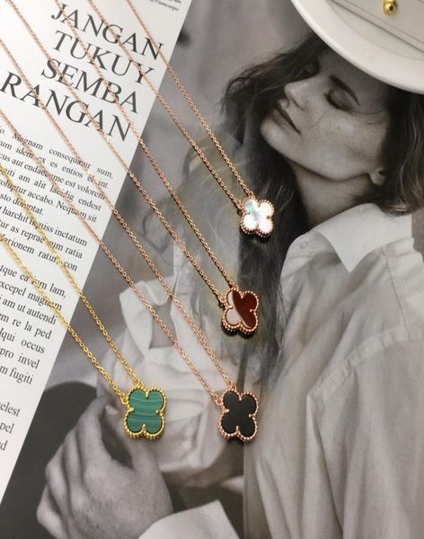 

new arrive 316l titanium steel single motifs grain golden four leaf flowers clover 18k plated gold necklaces 4 colors vc letter pe7560346, Silver