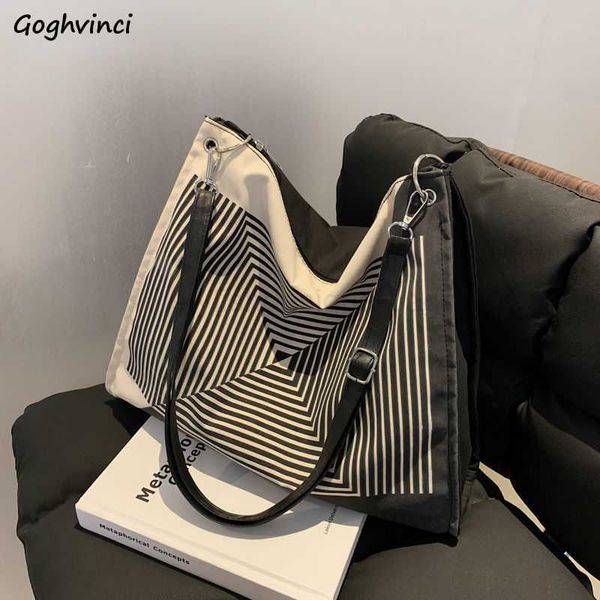 

totes striped shoulder bags women elegant all-match casual tote nylon underarm handbags trendy portable large capacity bag office ladystylis