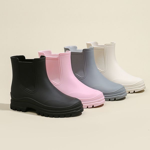 

rain boot chelsea boots woman simple fashion galoshes waterproof rubber nonslip rainshoes fishing water shoes botas de mujer 230721, Black;red