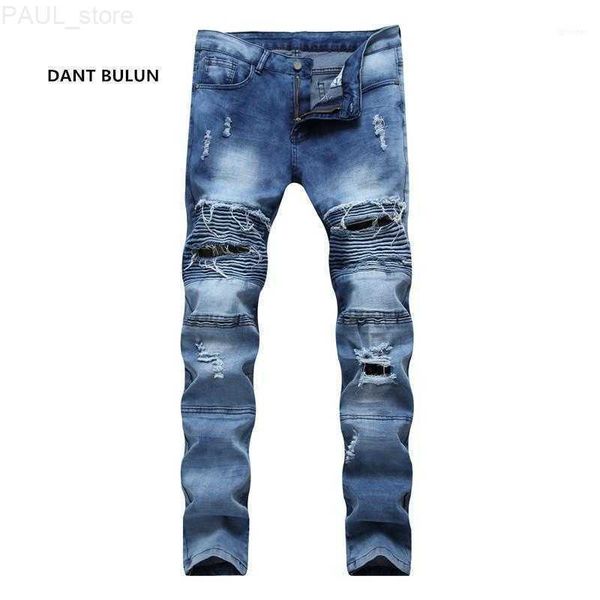 

men's jeans 2021 fashion ripped men with holes denim super skinny famous slim fit jean pants scratched biker drop1 l230724, Blue
