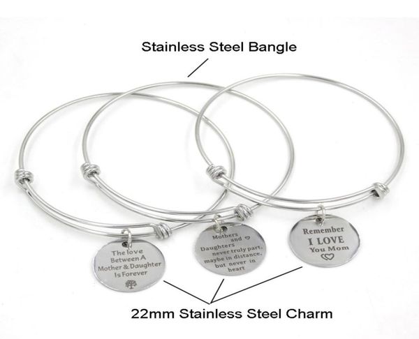 

whole stainless steel expandable bangle inspirational motivational charm bangle bracelets for mother039s day gifts mother j4032179, Golden;silver