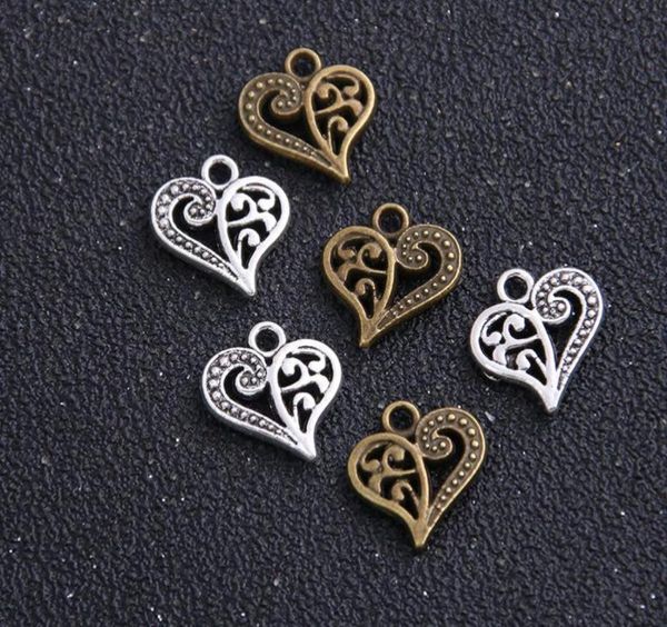 

200pcslot antique silver bronze zinc alloy love hollow heart charms pendants metal for jewelry findings diy 14x15mm2493284, Bronze;silver
