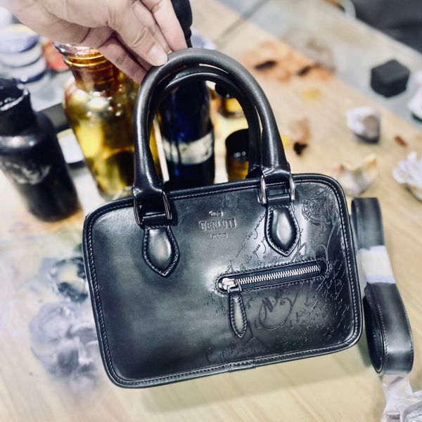

pure handmade leather handbag shoulder bag mini briefcase italian mouth calfskin ancient method hand color polishing process is both retro f