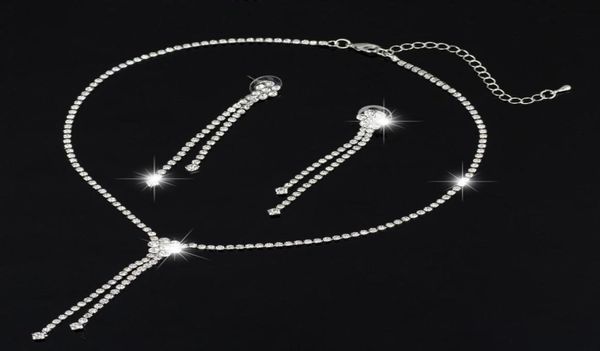 

new wedding jewellery set austrian crystal bridal jewelry sets for women long tassel statement necklaceearrings set2090795, Silver