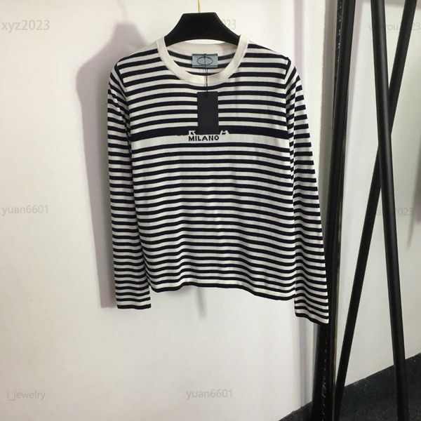 

designer clothes women contrast striped wool sweater long sleeves pullover size s-l chest logo letter knit july20, White