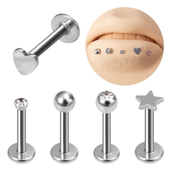 

5pcs heart star lip rings stud earrings for women ear piercing labret cartilage bar tragus helix retainer body jewelry, Golden;silver
