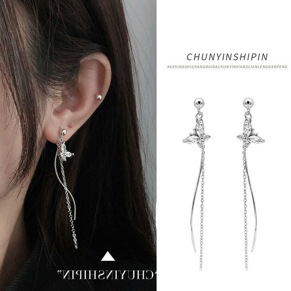 

butterfly chain tassel wave earrings with and elegant elegance small adornment light style women's earrings, Golden
