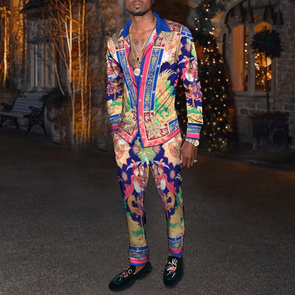 

men s tracksuits 2023 spring autumn 2 piece set shirt trousers fashion hawaii ethnic style design street clothing cardigan long sleeve 23072, Gray