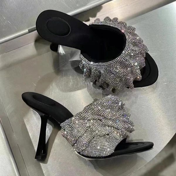 

sandals 2023 star style luxury rhinestones women elegant stiletto high heels slingback gladiator summer party prom shoes, Black