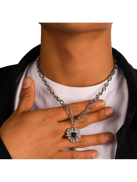 

men's accessories men spider web design heart charm necklace for jewelry gift and party, Silver