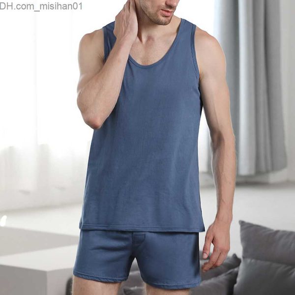 

men's sleepwear men's pajama set summer thin cotton men's sleeveless vest short sleeved pajamas casual pajamas z230725, Black;brown