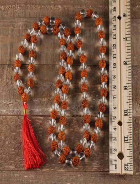 

108 mala beads rudraksha bead transparent quartz necklace tassel necklace 8mm round beads bodhi bead rudraksha necklace7243115, Silver