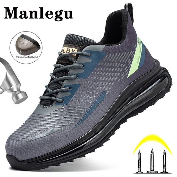 

dress shoes air cushion men work punctureproof lightweight safety boots breathable sneakers male construction 230725, Black