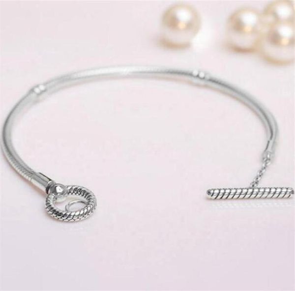 

2020 new s925 sterling silver moments t-bar chain bracelet fits european pandora style jewelry charm and beads238y7731014, Black