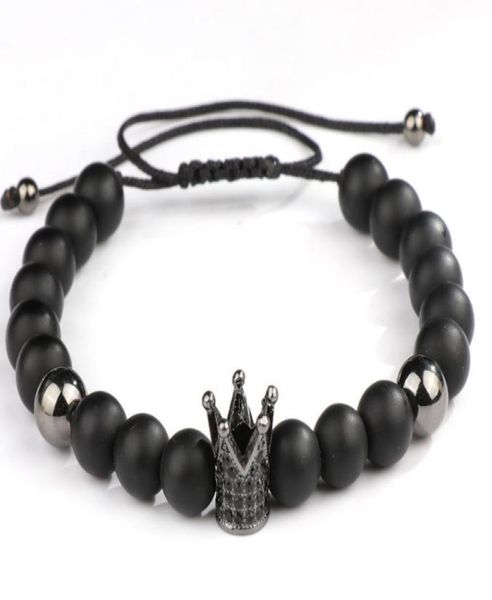 

8mm uuyy8 micro pave cz zircon cubic zirconia elastic adjusted charm nature black stone volcanic lava bead crown charm bracelet4432997