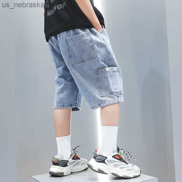 

boys shorts summer children thin denim pants kids loose pants outside wear teenage casual cargo jeans l230518, Blue