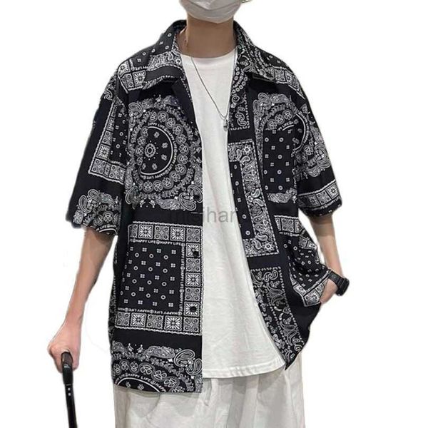 

men's casual shirts summer hawaiian bandana shirt men short sleeve paisley shirts hip hop beach clothing harajuku elegant 2023 hkd23072, White;black