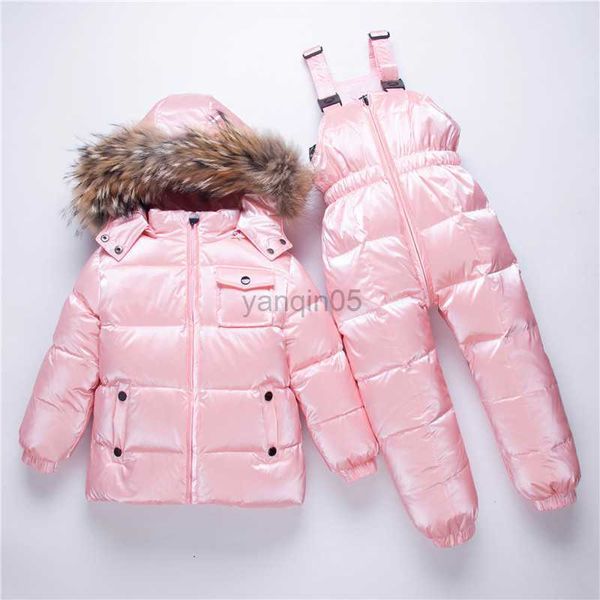 

down coat -30 degrees russian snowsuit kids down jacket pants 2 pieces suit children clothing set for baby boy girl 1-10 yrs parka hkd230725, Blue;gray