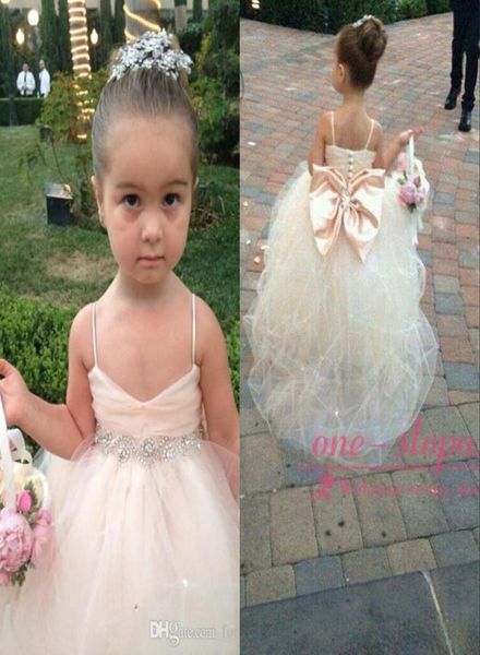 

cute pageant dresses for girls spaghetti straps tulle puffy flower girls dresses for weddings with bow champagne ivory white pink 6185781, White;blue