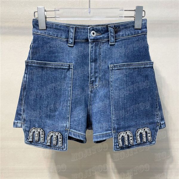 

womens denim shorts letter rhinestone high waist short pants designer fashion lady trousers streetwear, Black