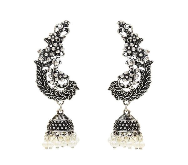 

vintage style with carved flower drop dangle earrings zamak gypsy indian bells long tassel statement earrings for women boho jewel7289168, Silver