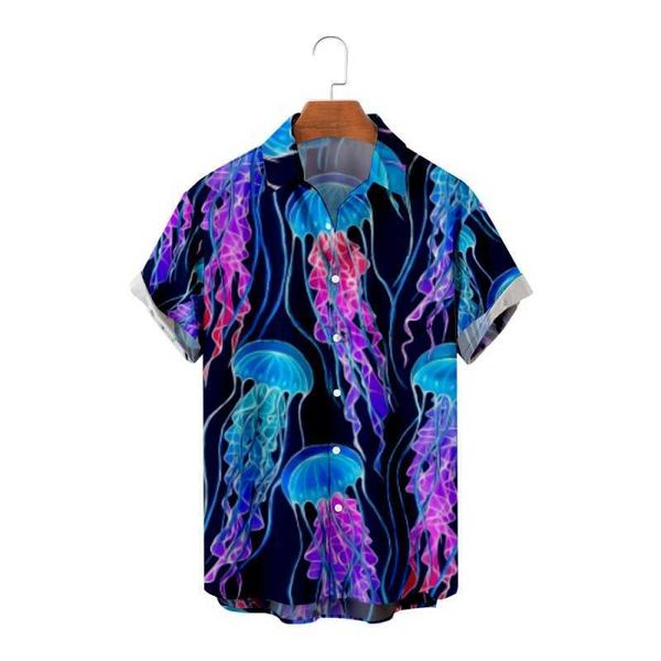

men's casual shirts men's fashion hawaiian t-shirt y2k hombre shirt jellyfishes pattern 3d print cozy casual short sleeve beach ov, White;black