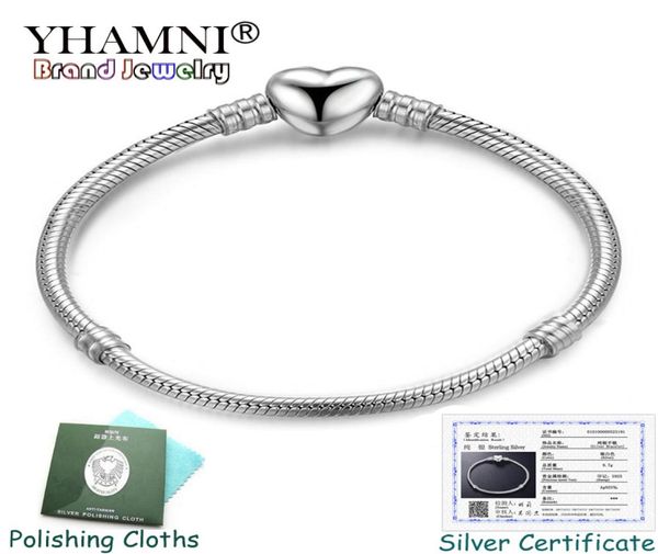 

yhamni with certificate fine jewelry original silver charm bracelet soft/smooth bone heart diy charm bracelet for women h1912439398, White