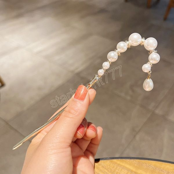 

woman hair accessories pearl hairpin long tassel pendant hair stick metal vintage hair stick for women, Slivery;white