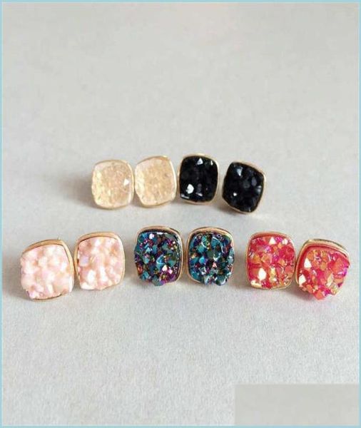 

stud fashion drusy druzy earrings gold plated square water drop gemstone stone stud for women 1327 q2 delivery 2022 jewelry earrin6062337, Golden;silver