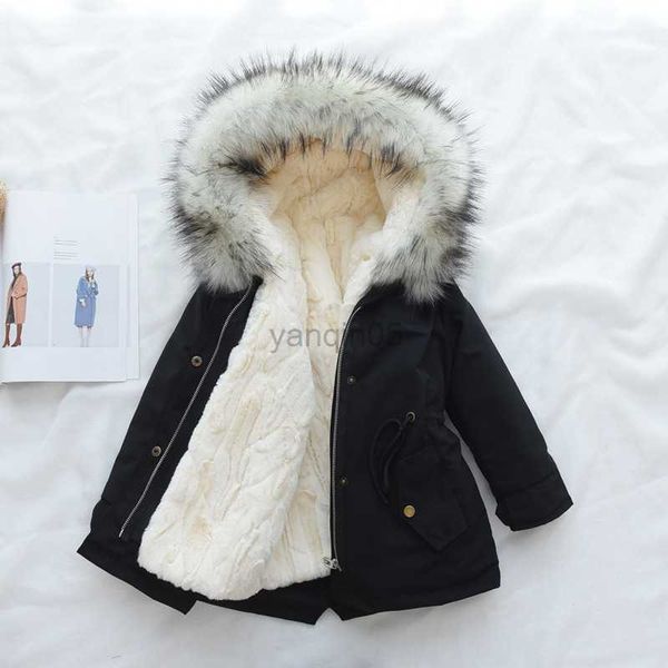 

down coat 2023 -30 degree girl winter parkas big fur collar plus velvet faux rabbit fur girl jacket coat 4-14 years kids teenage outerwear h, Blue;gray