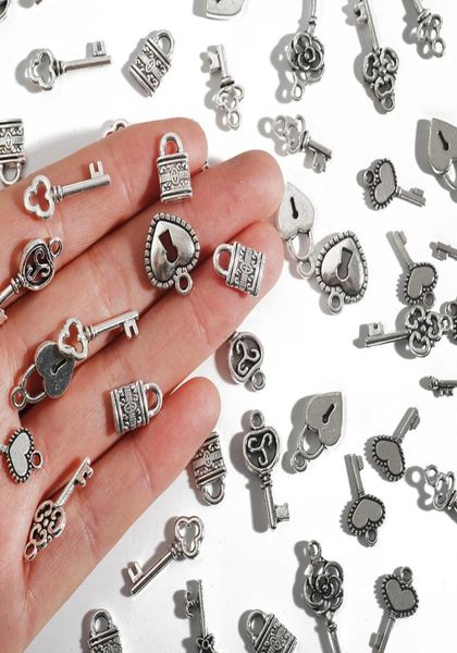 

charms jewelry accessories fashion jewelrycharms 2030pcs vintage silver color hollow small heart key lock charms pen1996229