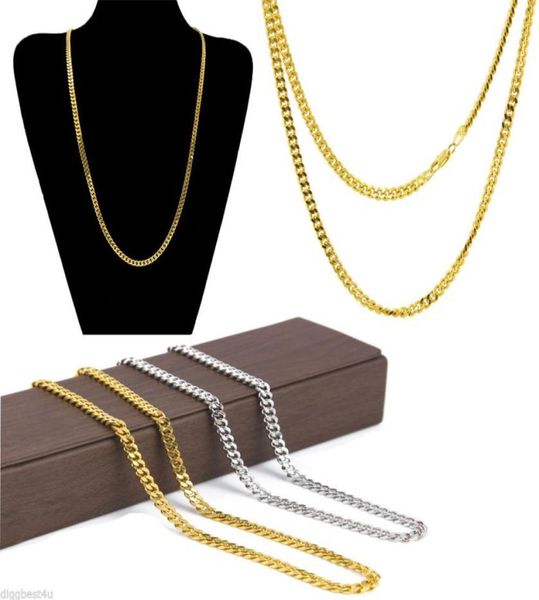 

3mm 5mm gold silver cuban link chain necklaces men women 18k gold plated hip hop necklace fashion jewelry2110435