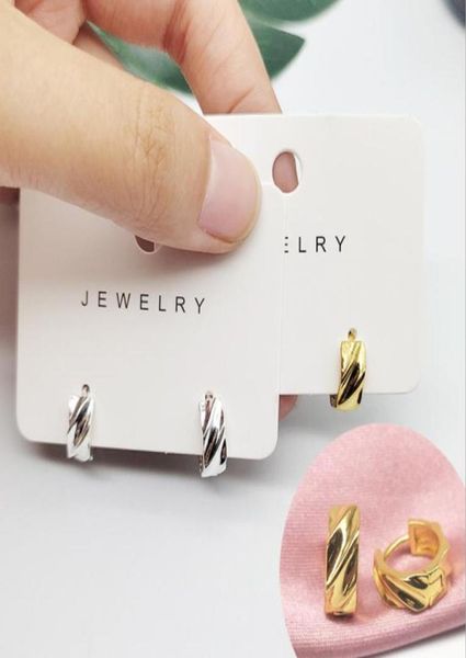 

european and american personality spiral slub huggie earrings cold wind female fashion brass goldplated white fungus jewelry7289286, Golden;silver