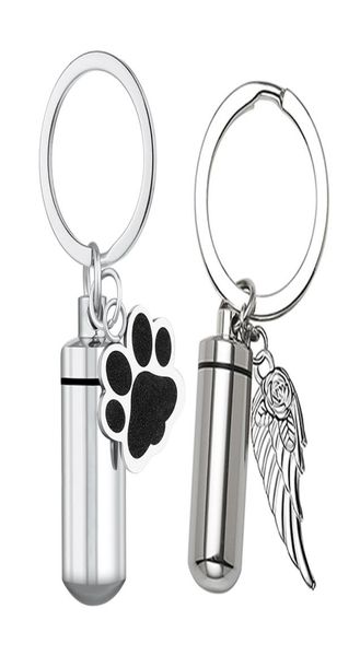 

personalized cylinder with wing paw cremation urn keychain pendant memorial ashes keyring keepsake jewelry gift for women men2645586, Slivery;golden