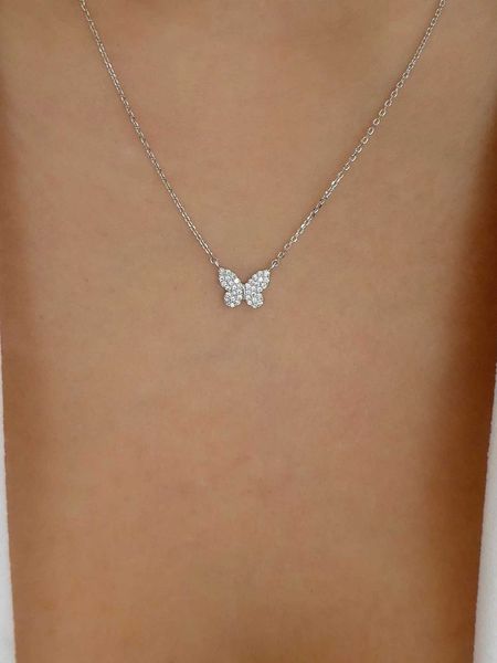

women's accessories rhinestone butterfly charm necklace, Silver