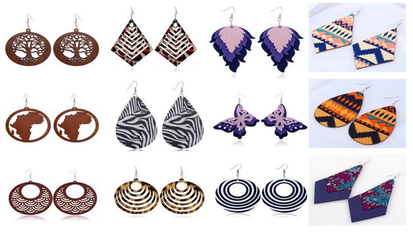 

fashion ladies womens mixed styles wooden leopard hollow out dangle earrings4293599, Silver