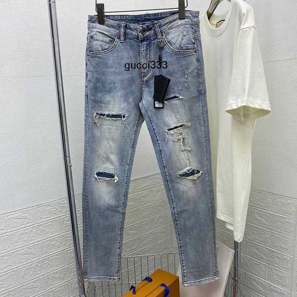 

embroidered washed g dg jeans 23 new d letters denim trousers designer pants old dolcly holes gabbanaly small straight jeans mens women thin, Blue