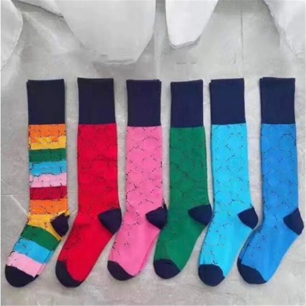 

designer girls ladies socks letter rainbow color cotton long sock comfortable breathable casual athletic hosiery, Pink;yellow