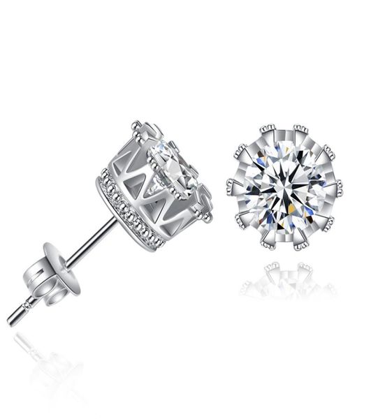 

925 silver earrings round purple earring rhinestone bijoux sliver color earrings stud for women fashion jewelry brincos 20174586771, Golden;silver