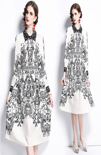 

drop new arrival summer fall vintage geometric print lapel long sleeve singlebreasted women ladies party demure elegant t9018676, Black;gray