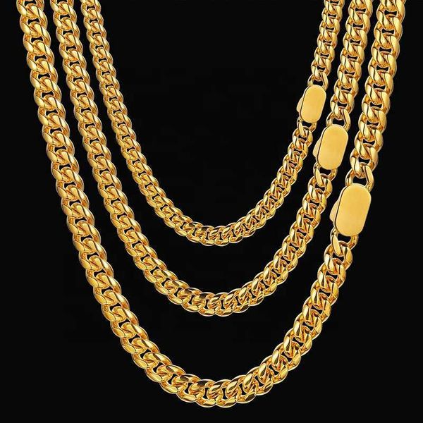 

fashion jewelry hip hop 14k 18k gold filled plated stainless steel miami cuban link chain necklace for men, Silver
