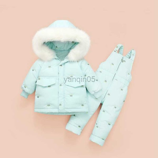 

down coat -30 winter children clothing sets toddler girl snowsuit kids duck down coat jacket jumpsuit outfit suit warm baby overalls 1-4y hk, Blue;gray
