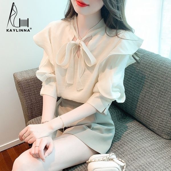 

women's blouses shirts kaylinna summer autumn blouse casual vintage office lady short sleeves woman chiffon shirt clothing 230724, White