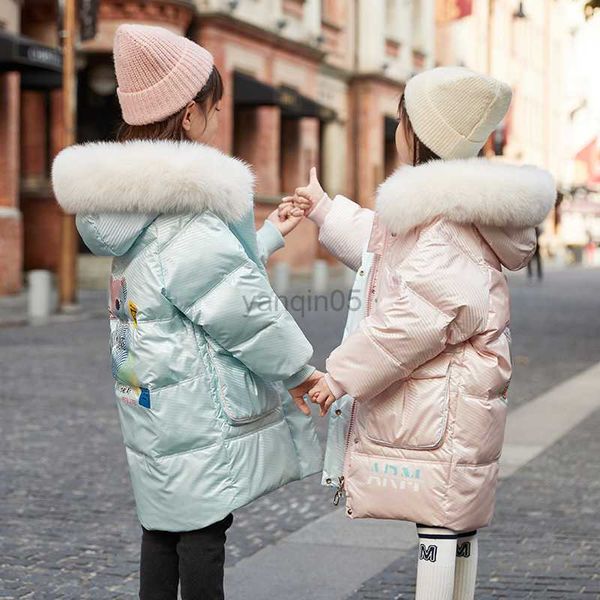 

down coat 2023 winter new girls fashion down coat children's cold-proof warm thick coat girls pink hooded waterproof duck down coat hkd, Blue;gray