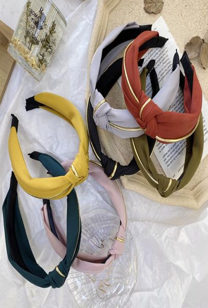 

korean version of phnom penh contrast color hair hoop cross knot in the middle fabric art wide edge elegant lovely and versat6340929, Black;brown