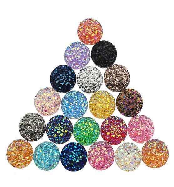 

200pcs 812mm flatback resin druzy round cabochons cameo for charms pendant bracelet jewelry diy making accessory findings6844625, Blue;slivery