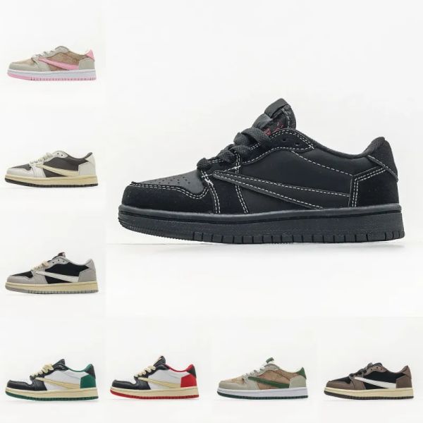 

2023 jumpman 1 low black phantom red kids basketball shoes 1s white brownbarb fragment spaces jams sports shoes size 25-35