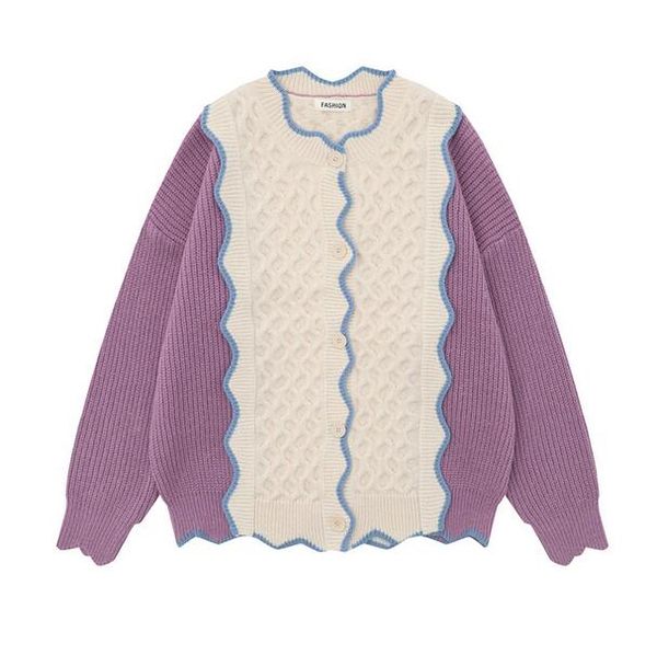 

korean fashion spliced knitted cardigan coat spring and autumn couple casual outerwears